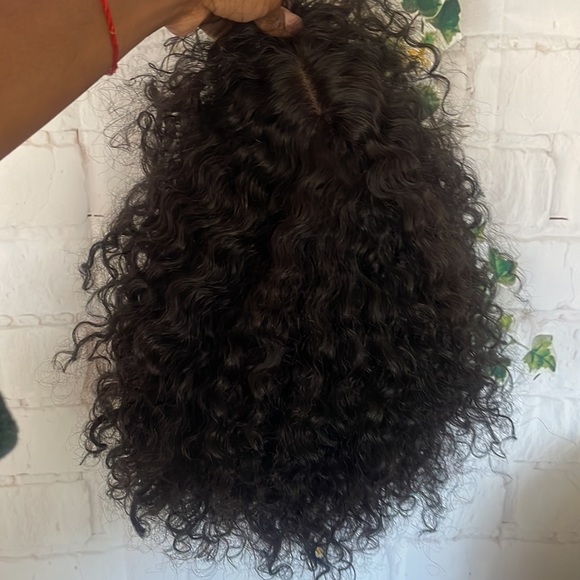 💕 12” HUMAN HAIR SHORT Curly Wig With Bangs FULL CAP WITH BAND & lace top part - Picture 16 of 17